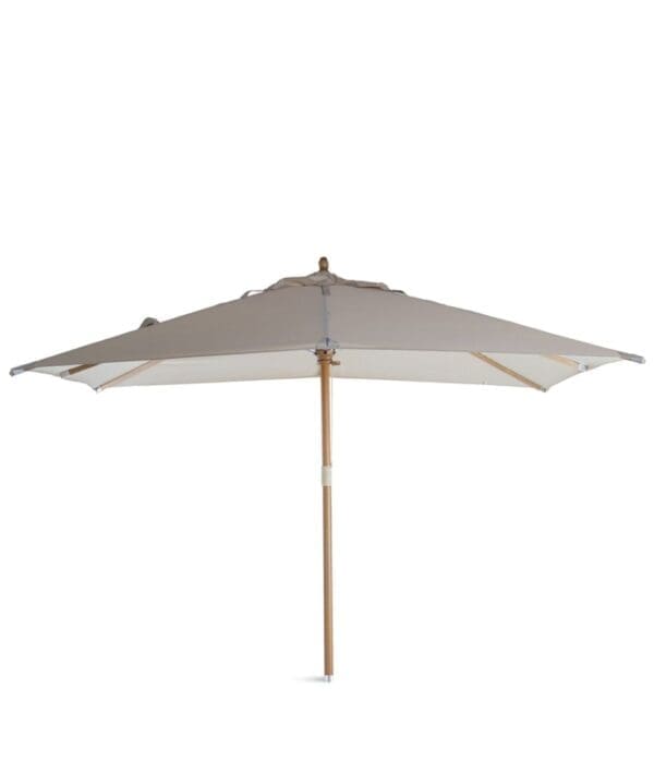 Structure: wood (shaft Ø 2.36 inch). Shade: in 100% solution dyed acrylic, in off white, coffee, cord, dove grey, red. Version: rectangular, square, round. Lipari square garden umbrella (157.48 x 157.48 - H 126.77)