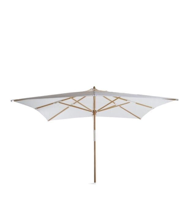 Structure: wood (shaft Ø 2.36 inch). Shade: in 100% solution dyed acrylic, in off white, coffee, cord, dove grey, red. Version: rectangular, square, round. Lipari square umbrella (118.11 x 118.11 - H 109.06)in color off white